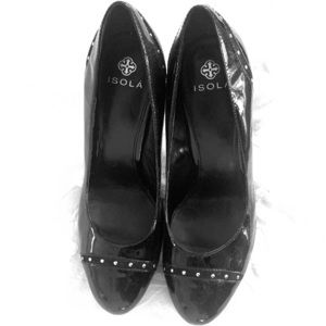 Isola Black Patent Leather Studded Heels